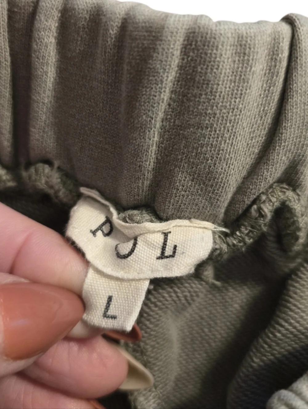 POL Boho Crochet Patchwork Relaxed Joggers in Gray & Olive Size Large NWOT - Picture 2 of 4